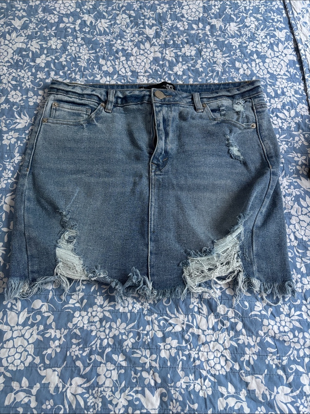 Fashion Nova Distressed Denim Mini Skirt - Blue